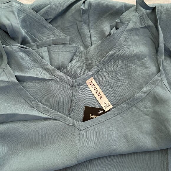 Effortless Everyday Casual Classic Cami Strap Flowy Tea Length Dress in Blue - Picture 6 of 9